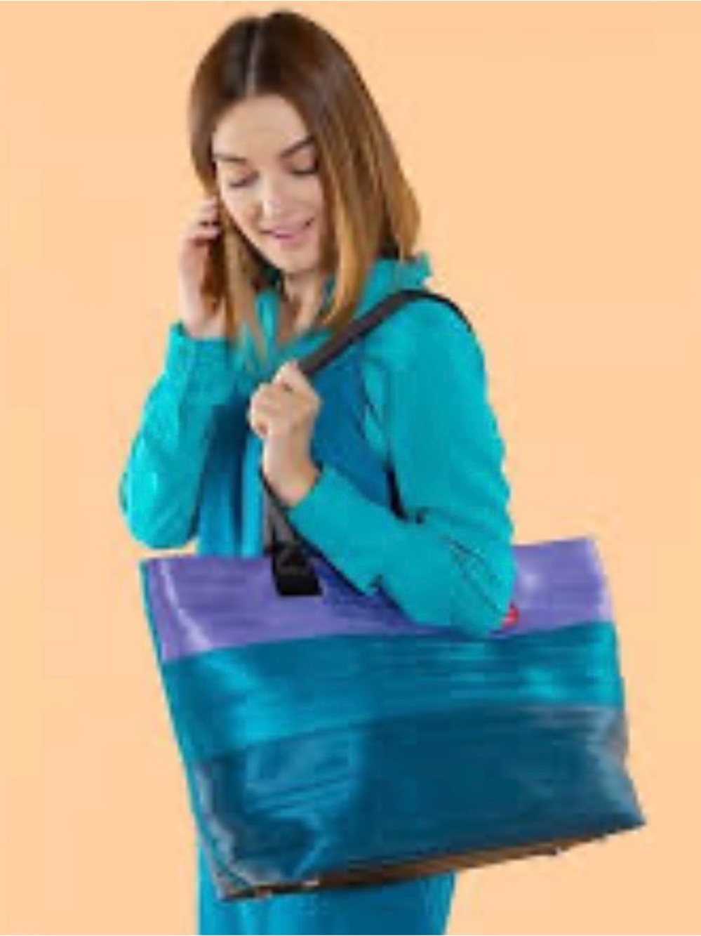 RARE Harvey’s Peacock Purple and Teal Colorblock Tote Bag Shoulder Bag large